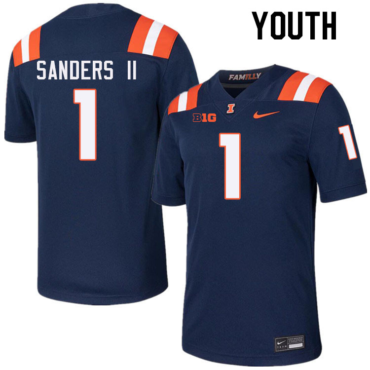 Youth #1 Mario Sanders II Illinois Fighting Illini College Football Jerseys Stitched-Navy